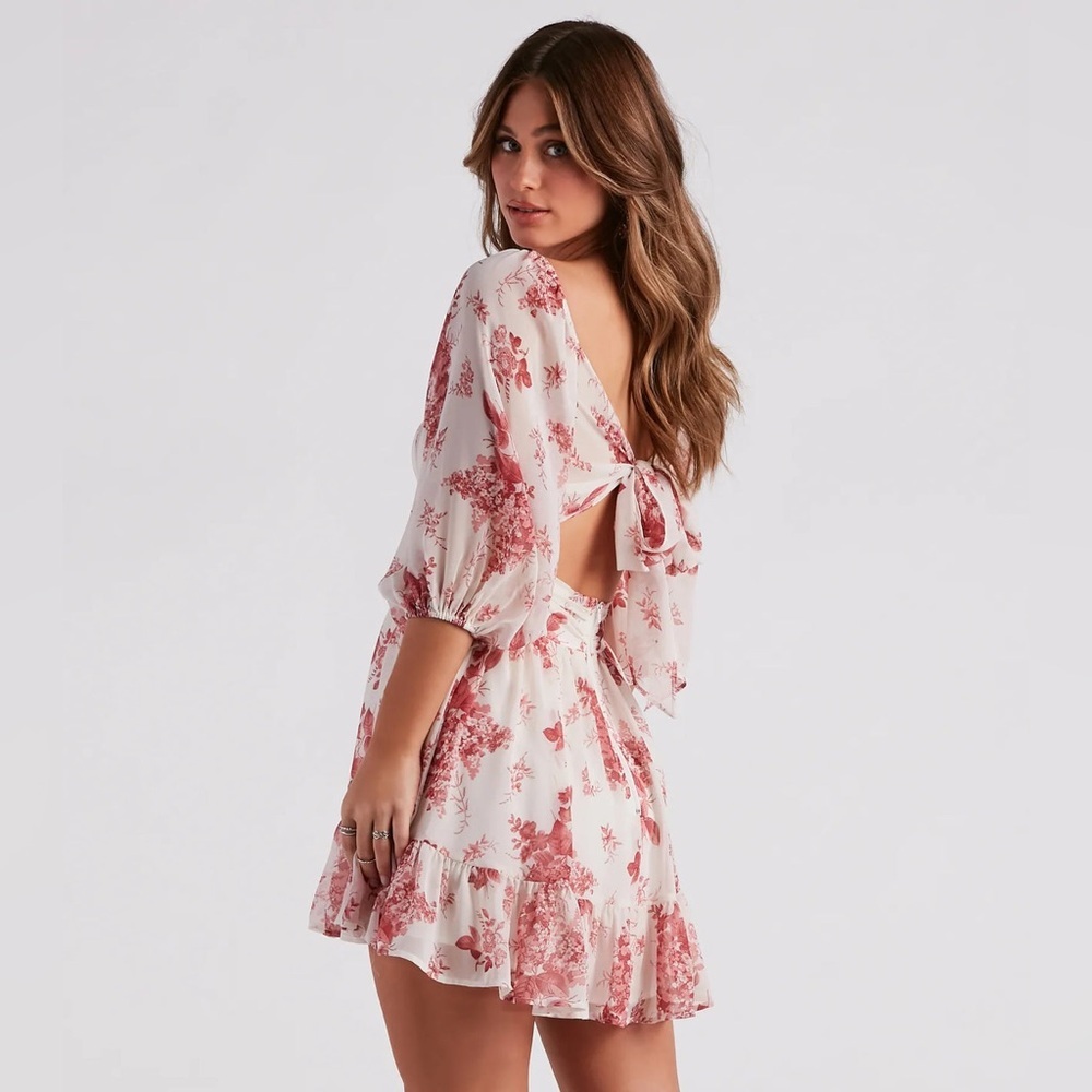 Windsor Sunday Girl Blush Floral Chiffon Skater Dress Fairy Coquette Womens Sz M - Picture 3 of 11